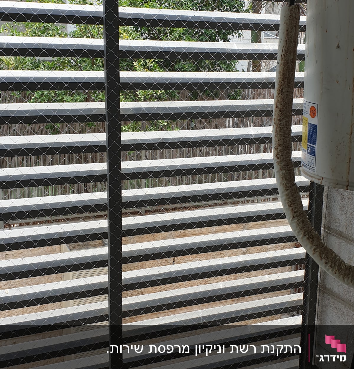 רשת מתכת על חלון למניעת כניסת יונים